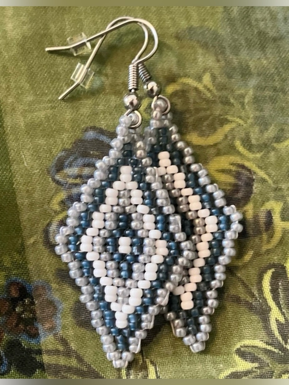 Handmade Miyuki Glass Beaded Diamond Drop Medium Geometric Statement Earrings